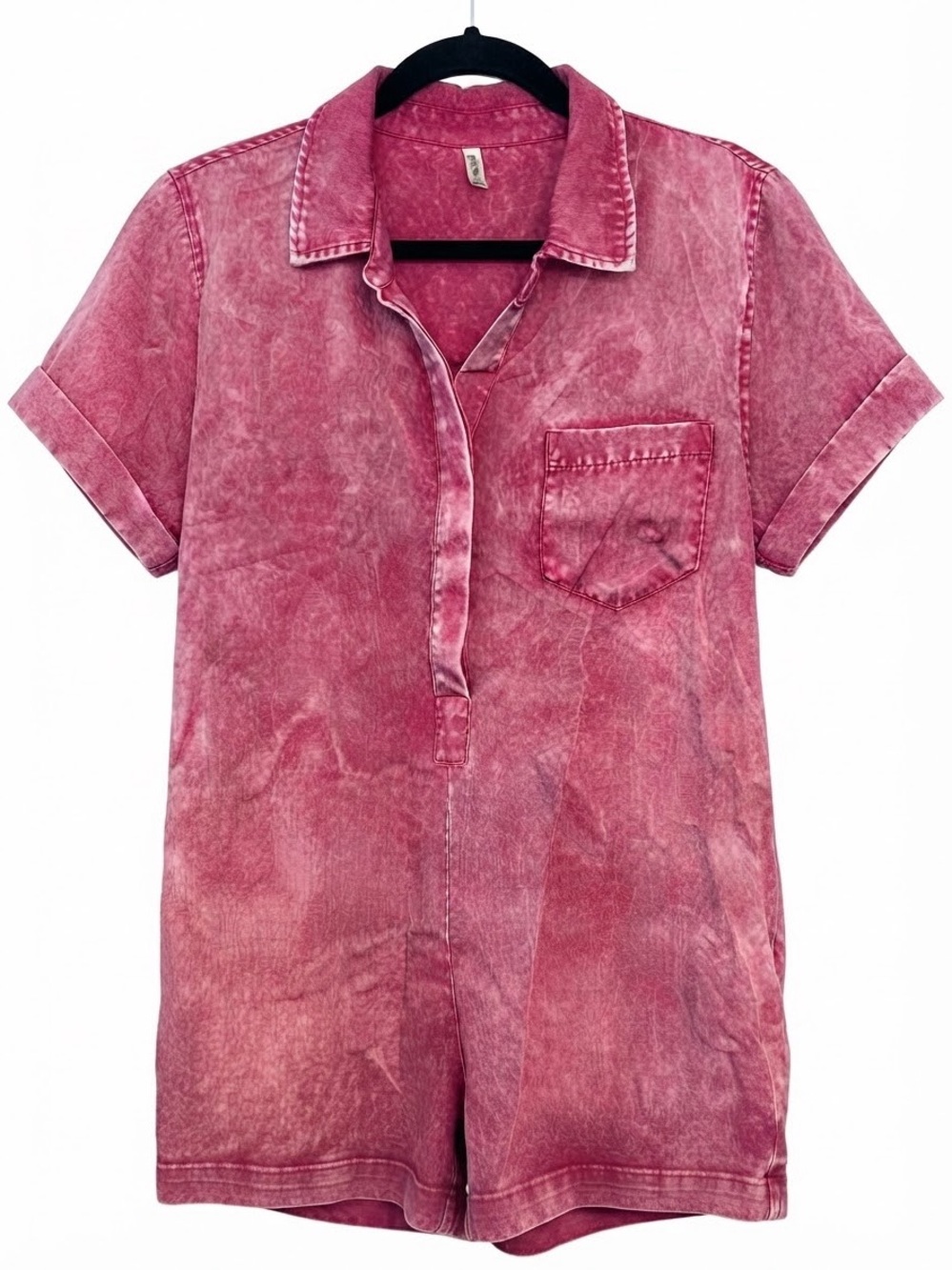Zenana Acid Washed Pink Short Sleeve Romper - Pink Boutique